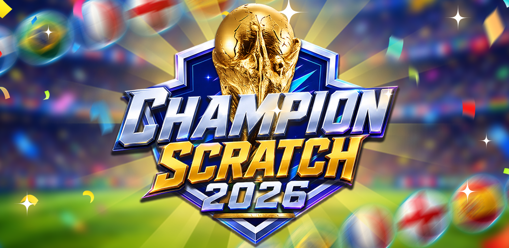 Champion Scratch 2026 banner with football stadium and champion trophy